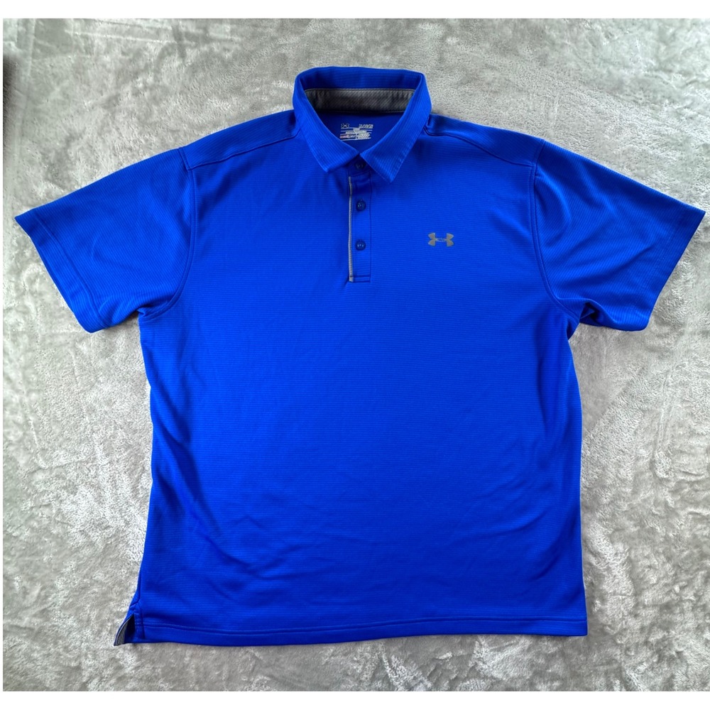 Under Armour Polo Shirt Mens XL Blue HeatGear Golf‎ Athletic Performance Fit